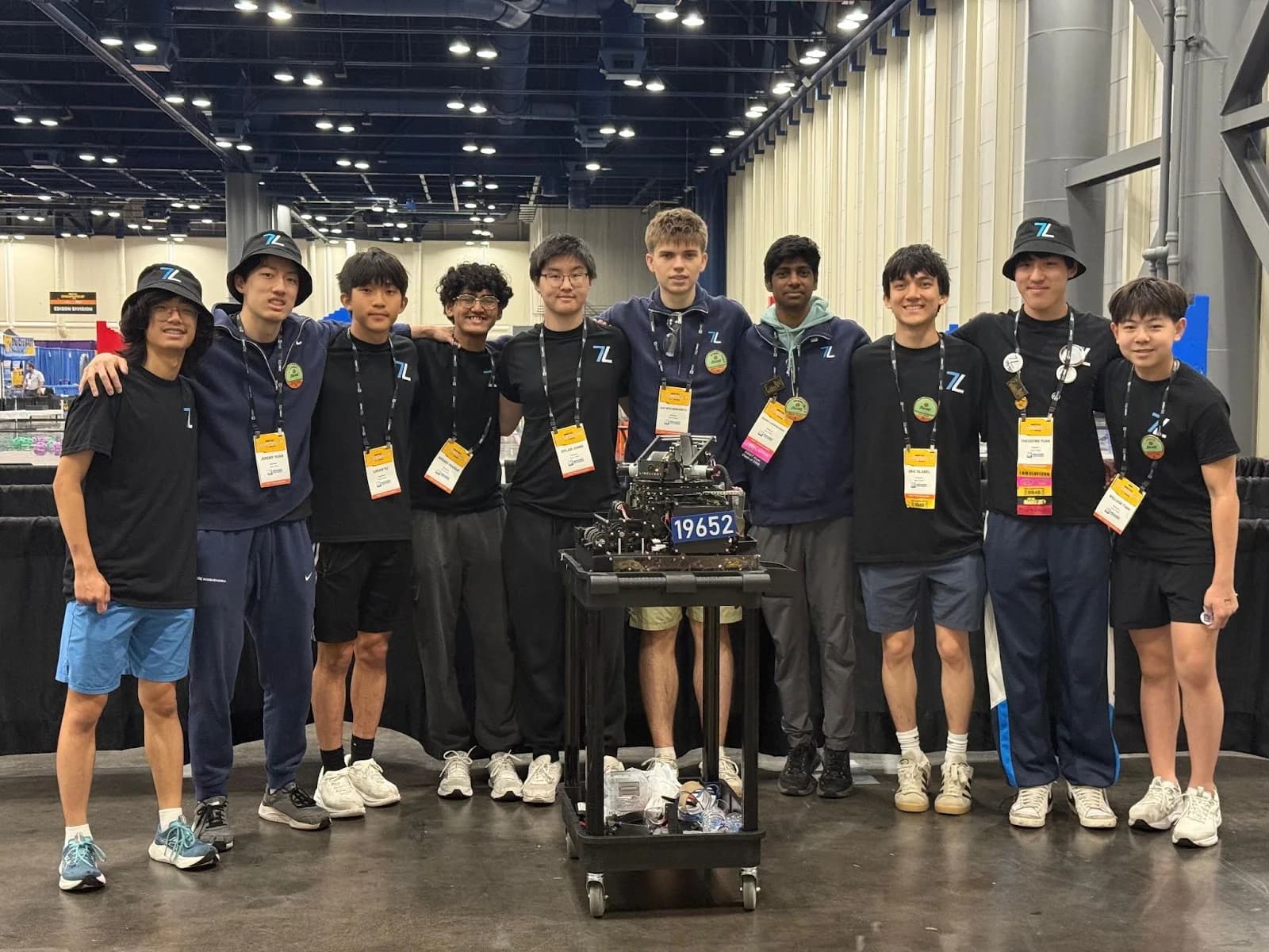 The 2025-26 Techineers with the Silence robot cart at the FIRST Championship